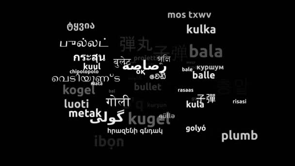 Bullet Translated Worldwide Languages Endless Looping Zoom Wordcloud Mask — Stock video