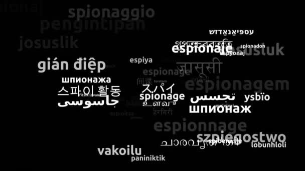 Espionagem Traduzida Idiomas Todo Mundo Endless Looping Zooming Wordcloud Mask — Vídeo de Stock