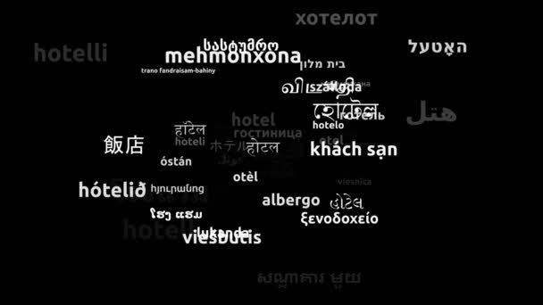 Hotel Übersetzt Weltsprachen Endlosschleife Zoomen Wordcloud Maske — Stockvideo