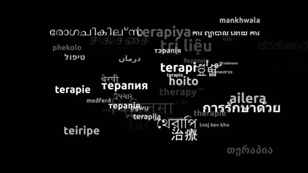 世界52カ国の言語で翻訳されたセラピー 3Dズームワードクラウドマスク — ストック動画