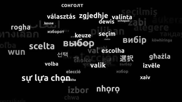Keuze Vertaald Wereldwijde Talen Endless Looping Zooming Wordcloud Mask — Stockvideo