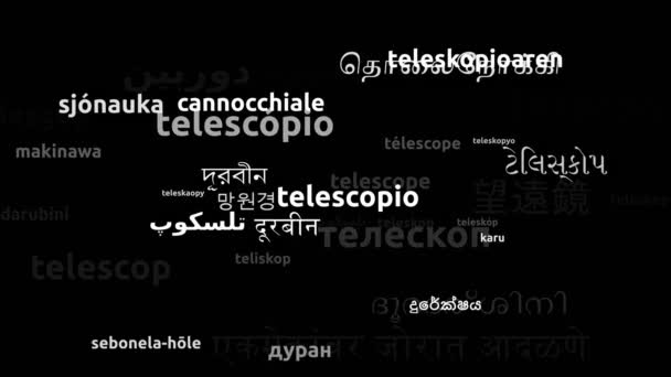 Telescópio Traduzido Worldwide Languages Endless Looping Zooming Wordcloud Mask — Vídeo de Stock