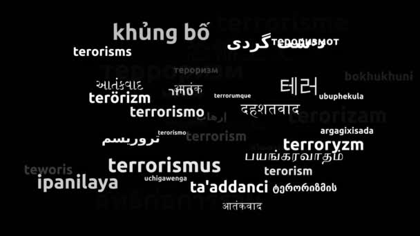 Terrorismo Tradotto Lingue Tutto Mondo Endless Looping Zoom Wordcloud Mask — Video Stock