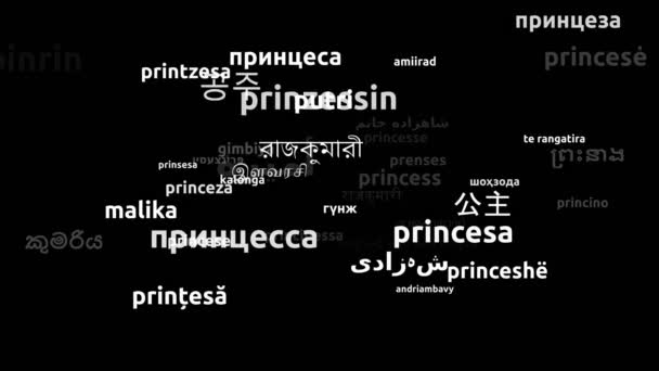 Princess Translated Worldwide Languages Endless Looping Zoom Wordcloud Mask — Stock video