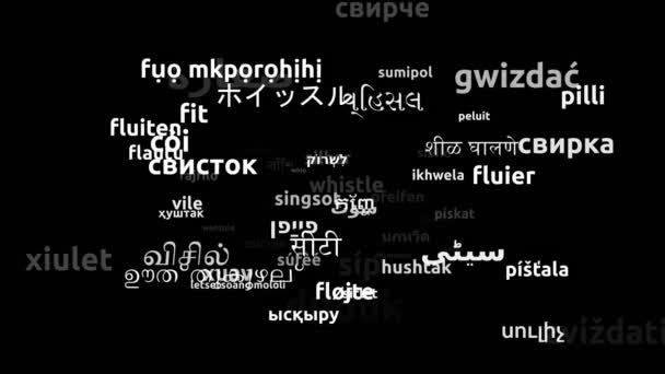 Whistle Translated Worldwide Languages Endless Looping Zooming Wordcloud Mask — Stock video