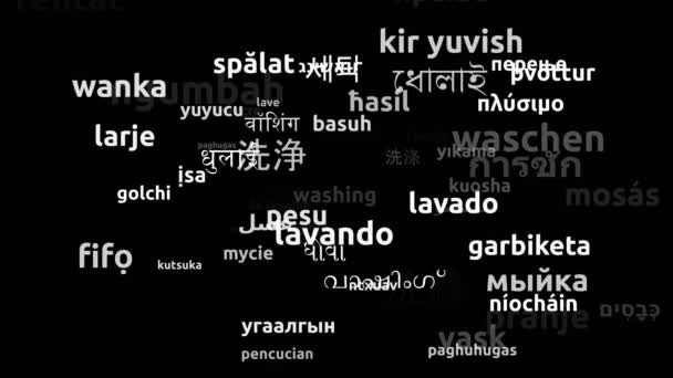 Waschen Übersetzt Weltsprachen Endlosschleife Zoomen Wordcloud Maske — Stockvideo