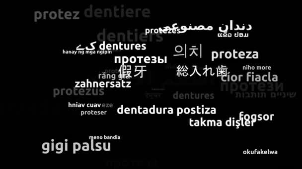 Denture Tradotte Lingue Tutto Mondo Looping Infinito Zoom Wordcloud Mask — Video Stock