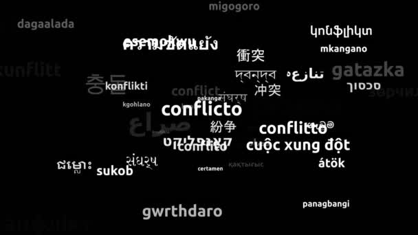 56の世界言語で翻訳された紛争 3DズームのWordcloudマスク — ストック動画
