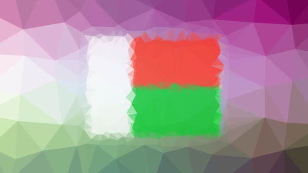 Мадагаскарский Флаг Iso Выцветает Технологическое Замощение Петель Движущихся Полигонов — стоковое видео