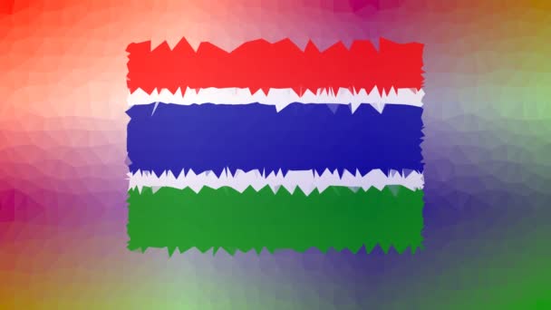 Флаг Гамбии Iso Исчезают Странные Замотанные Петли Движущихся Треугольников — стоковое видео