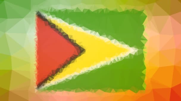 Guyana Flag Iso Verschijnen Technologische Tessellatie Looping Pulserende Driehoeken — Stockvideo