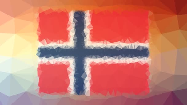 Norsko Vlajka Iso Objevující Techno Tessellation Smyčka Pulzující Trojúhelníky — Stock video