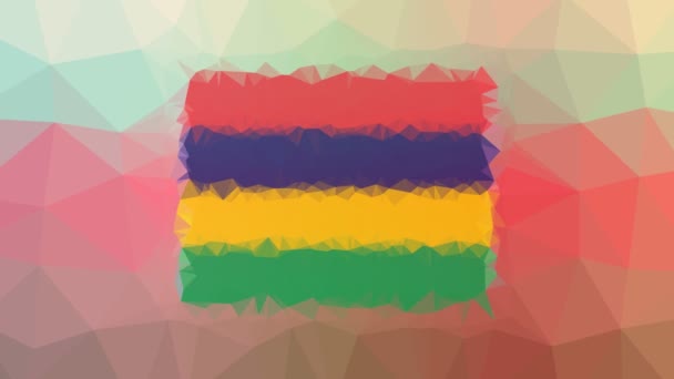 Bandeira Maurícia Iso Dissolução Interessante Tesselação Triângulos Pulsantes Looping — Vídeo de Stock