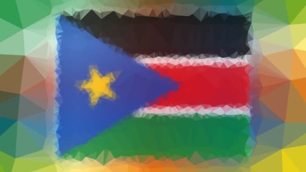 南スーダン旗Iso Ssが多角形を引いてループするテクノ テッセレーション — ストック動画