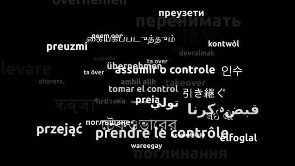 Převzetí Přeloženo Světových Jazycích Nekonečná Smyčka Přiblížení Maska Wordcloud — Stock video