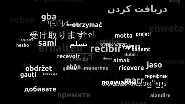 Receive Translated Worldwide Languages Endless Looping Zooming Wordcloud Mask — Stock Video
