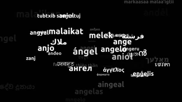 天使翻译为64种世界语言无限循环3D缩放沃德云掩蔽 — 图库视频影像
