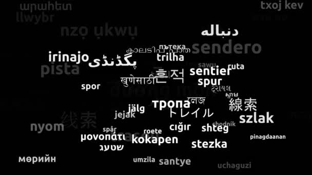 翻译为75种世界语言无限循环3D缩放Wordcloud掩蔽的路径 — 图库视频影像