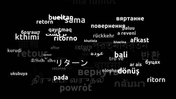 62の世界中の言語で翻訳されたリターンエンドレスループ3Dズーム Wordcloudマスク — ストック動画