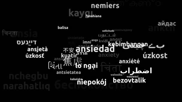 Anxiety Translated Worldwide Languages Endless Looping Zooming Wordcloud Mask — Stock Video