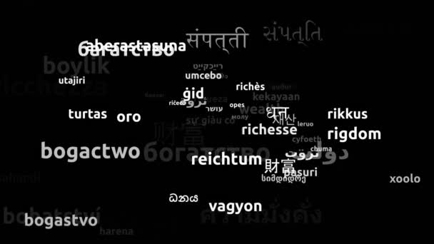 Riqueza Traduzida Idiomas Todo Mundo Endless Looping Zooming Wordcloud Mask — Vídeo de Stock