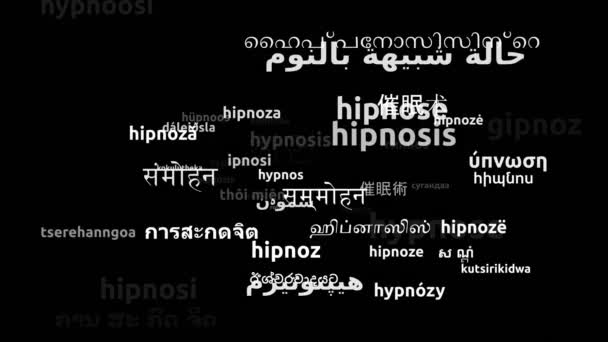 Hipnosis Traducida Idiomas Mundiales Endless Looping Zoom Wordcloud Mask — Vídeos de Stock