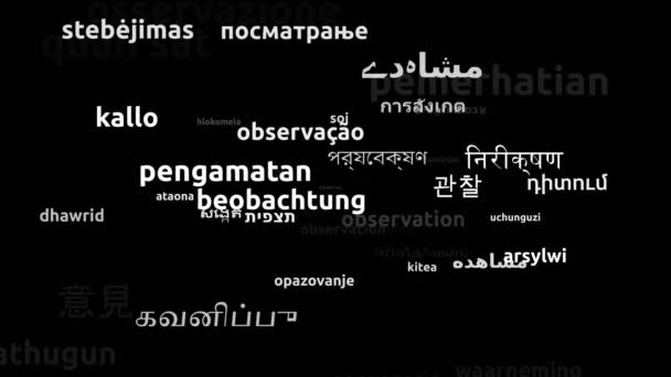 Observation Translated Worldwide Languages Endless Looping Zoom Wordcloud Mask — Stock video