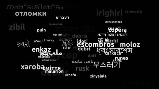 Trosky Přeloženo Světových Jazycích Nekonečná Smyčka Přiblížení Maska Wordcloud — Stock video