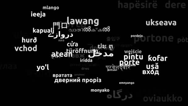 Doorway Traduzido Worldwide Languages Endless Looping Zooming Wordcloud Mask — Vídeo de Stock