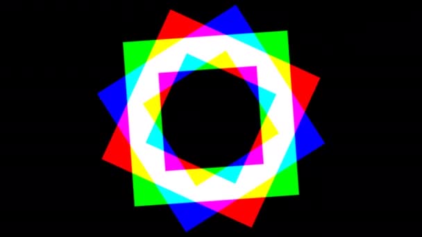 Bílý čtvercový rámeček otočí na odhalení vzorce složených barev červené zelené modři — Stock video