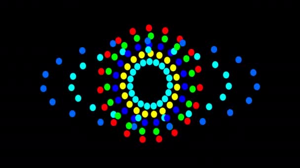 Anelli di cerchi in movimento che scorrono intorno alla forma centrale dell'occhio del fiore — Video Stock