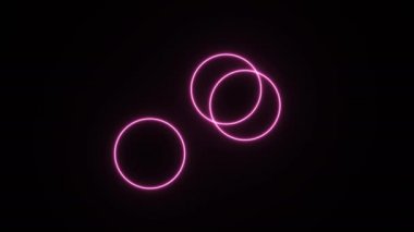 Üç Halka Parlak Neon Parlayan Döngü Rastgele Hareket Ediyor