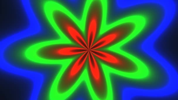 Obracające się płatki kwiatowy neon jasne fluorescencyjne — Wideo stockowe