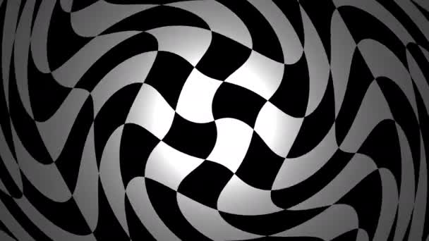 Checkerboard kontrollerat mönster linser förvrängd förvrängd förvrängning genom vridna filter — Stockvideo