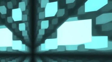 Endless Room of Blue Cubes Stacked Grid 3d