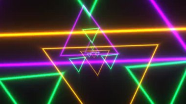Neon Triangles Hovering Spinning Towards Viewer
