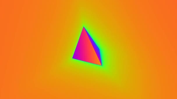 Tumbling Four Sided Tetrahedron Tumbles Glowing Colors — Stock video