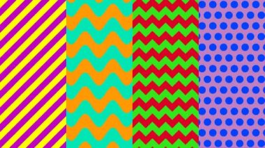 Four Distinct Bright Childlike Patterns Moving