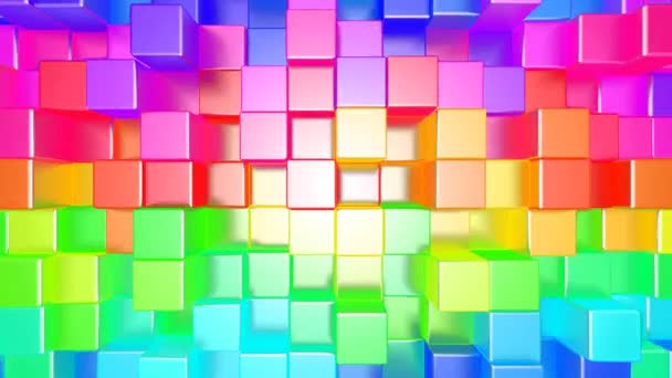 Bright Colored Full Spectrum Rainbow of Moving Cube Cubic Columns Boxes Surface — Vídeos de Stock