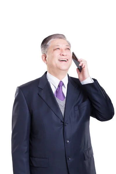 Старий азіатських бізнесмен з мобільного телефону — стокове фото