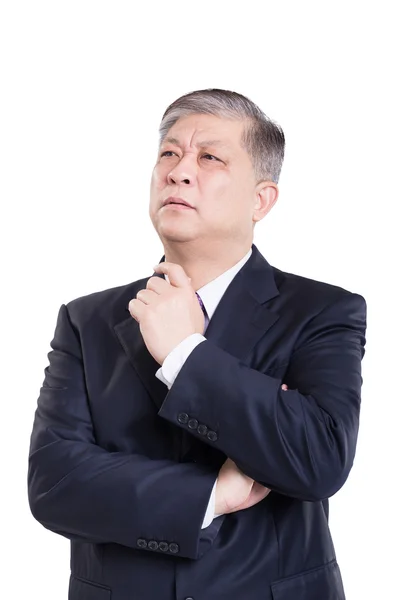 Oude Aziatische zakenman in zwart pak — Stockfoto
