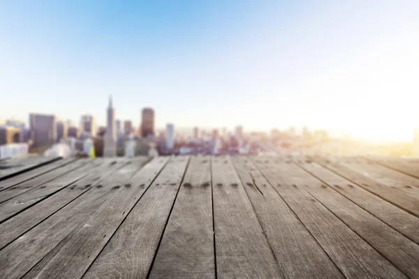 Houten vloer met stadsgezicht van San Francisco — Stockfoto