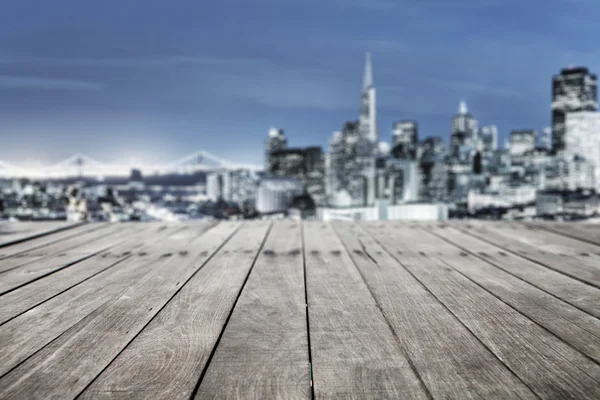 Pavimento in legno con paesaggio urbano di San Francisco — Foto Stock