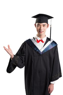 Asya genç adam eğitim elbise