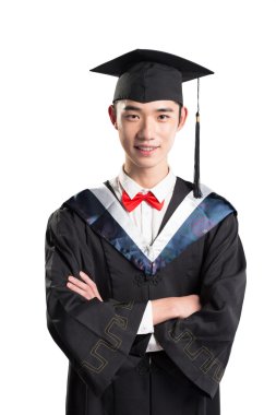 Asya genç adam eğitim elbise