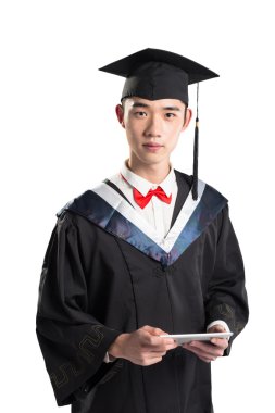 Asya genç adam eğitim elbise