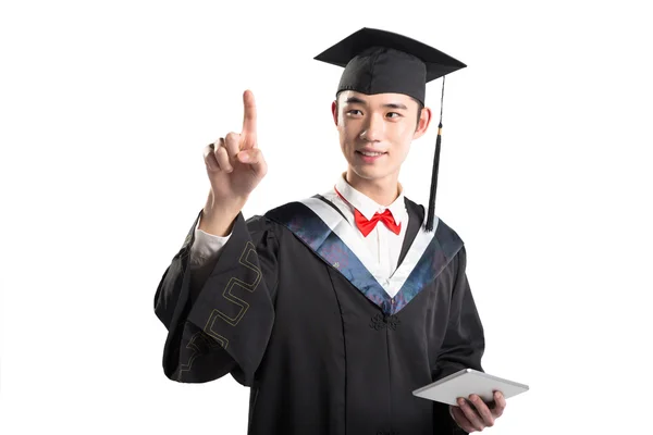 Asiatisk ung man i utbildning klänning — Stockfoto