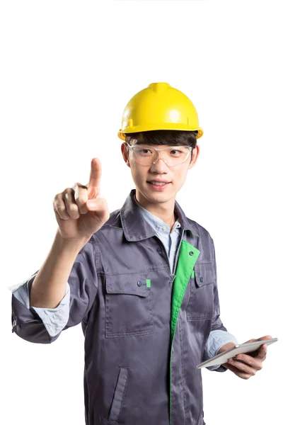 Jovem asiático técnico com tablet — Fotografia de Stock