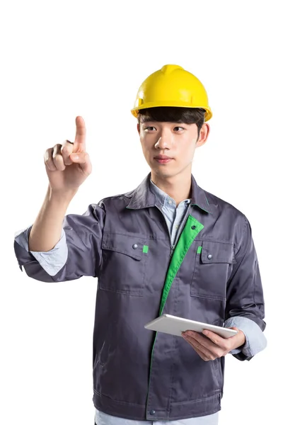 Young asian technician with tablet — Stock Photo, Image