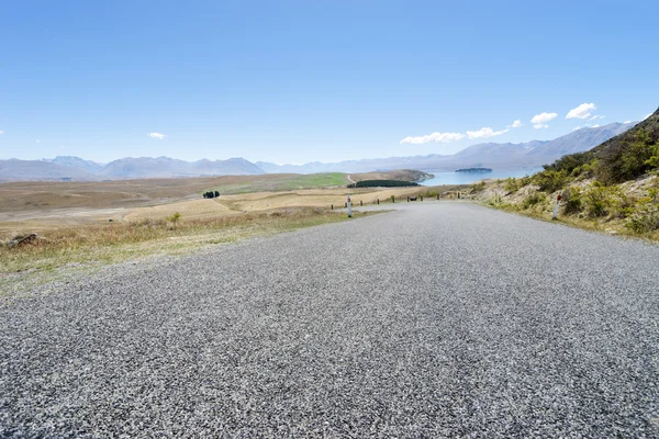 Asphalt Road Lake Summer Day New Zealand — Stock Photo, Image